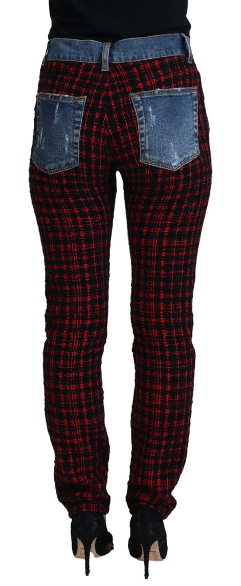Dolce & Gabbana Blue Checkered Back Skinny Denim Jeans Dolce & Gabbana