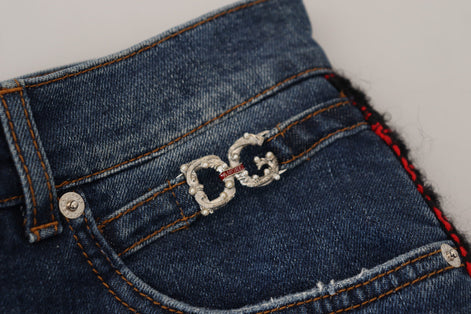 Dolce & Gabbana Blue Checkered Back Skinny Denim Jeans Dolce & Gabbana