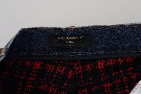 Dolce & Gabbana Blue Checkered Back Skinny Denim Jeans Dolce & Gabbana