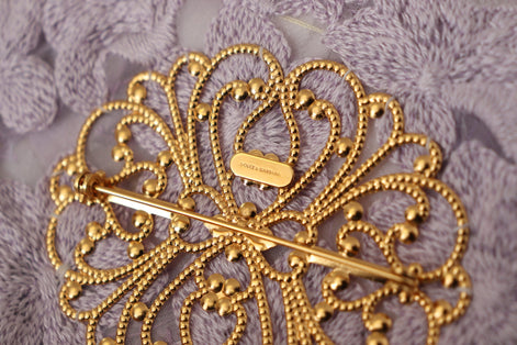 Dolce & Gabbana Purple Floral Gold Tone Brass Women Brooch Dolce & Gabbana