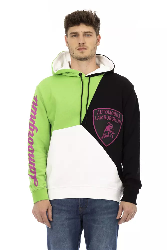 Automobili Lamborghini White Cotton Men Sweater with Hood Automobili Lamborghini