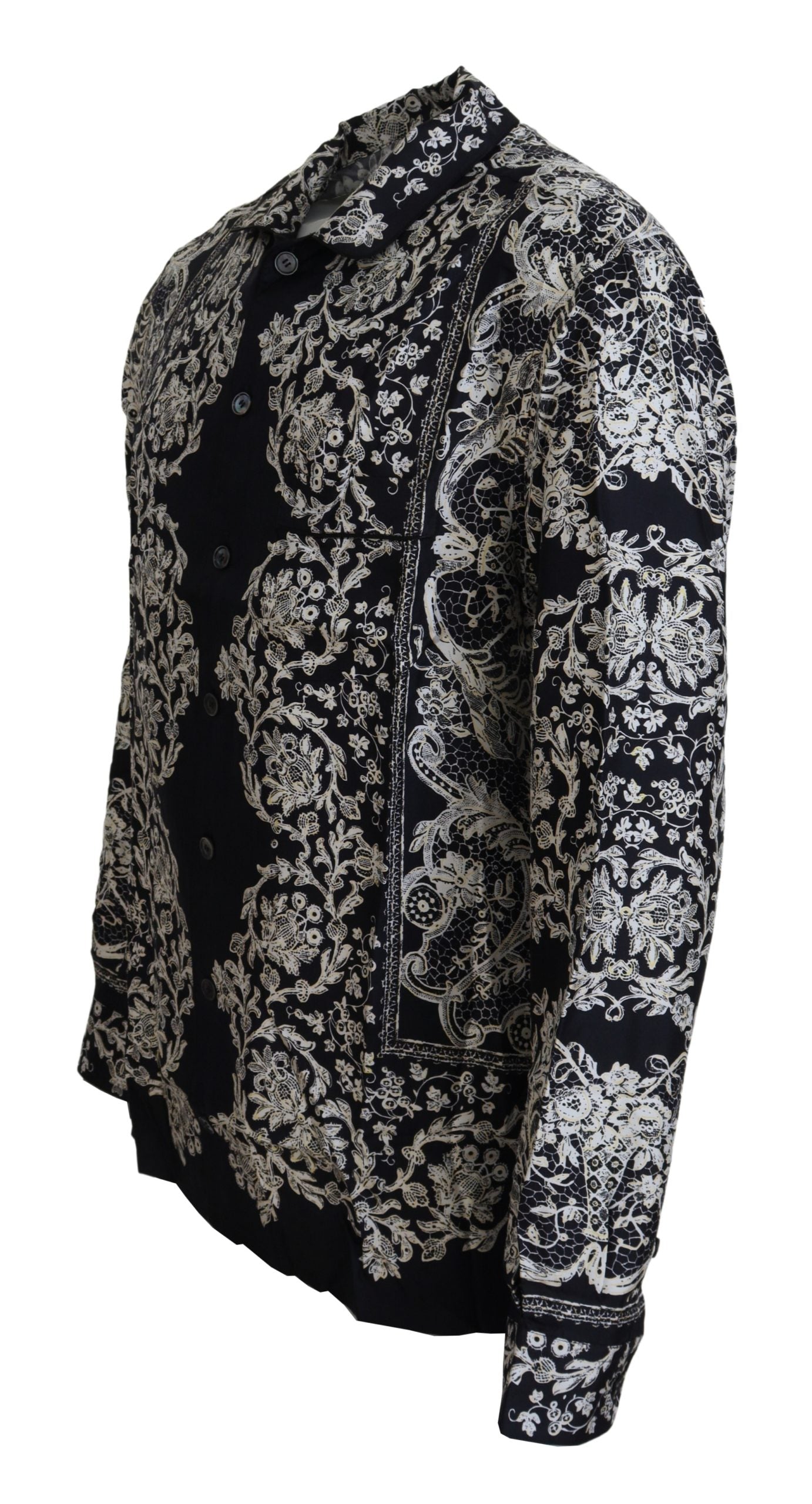 Dolce & Gabbana Blue Silk Floral Baroque Satin Casual Shirt Dolce & Gabbana