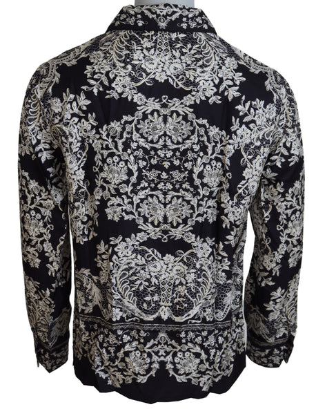 Dolce & Gabbana Blue Silk Floral Baroque Satin Casual Shirt Dolce & Gabbana