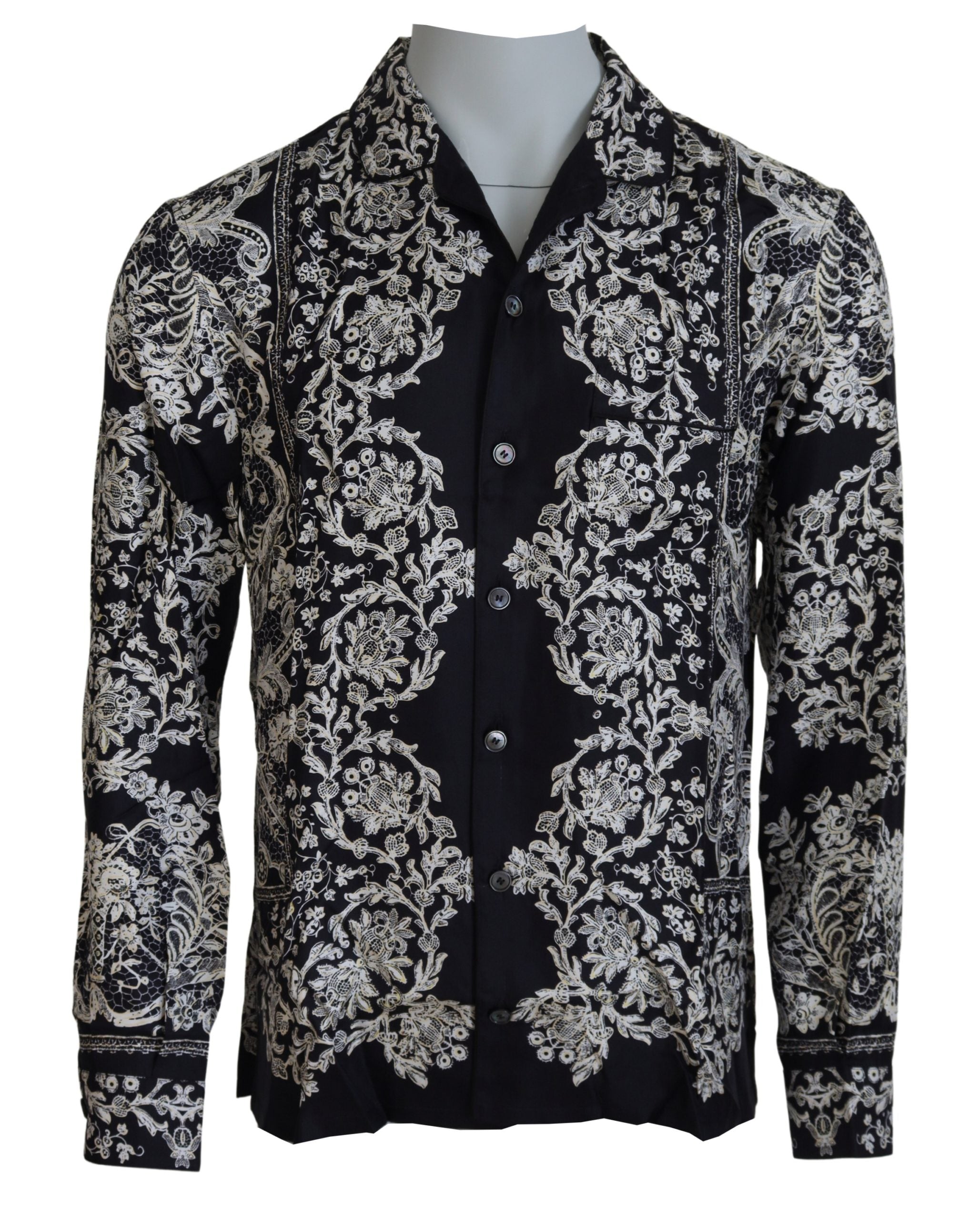 Dolce & Gabbana Blue Silk Floral Baroque Satin Casual Shirt Dolce & Gabbana
