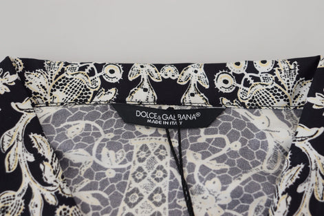 Dolce & Gabbana Blue Silk Floral Baroque Satin Casual Shirt Dolce & Gabbana