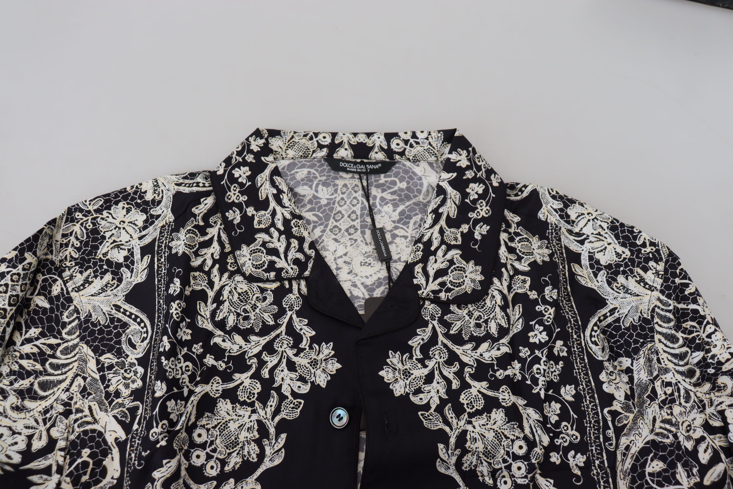 Dolce & Gabbana Blue Silk Floral Baroque Satin Casual Shirt Dolce & Gabbana