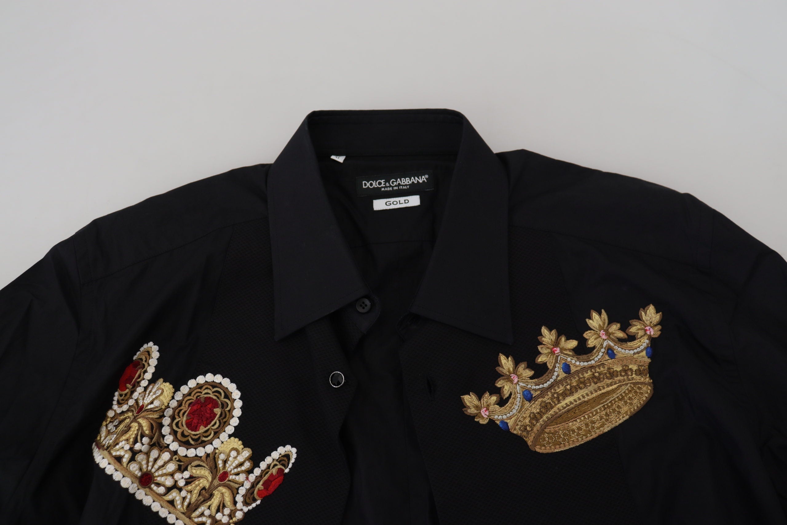 Dolce & Gabbana Black Gold Crown Slim Fit Dress Formal Shirt Dolce & Gabbana