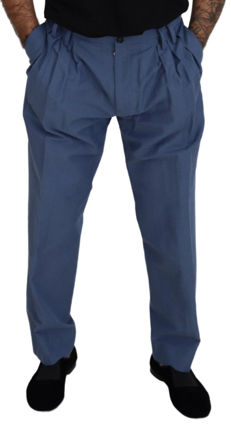 Dolce & Gabbana Blue Linen Chino Men Formal Pants Dolce & Gabbana