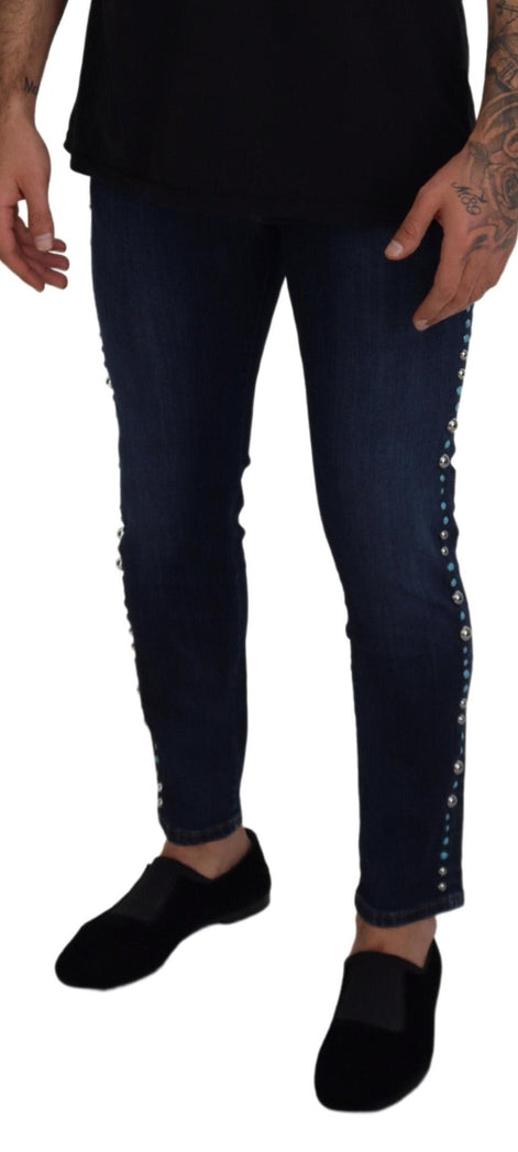 Dolce & Gabbana Blue Cotton Studded Low Waist Denim Jeans Dolce & Gabbana