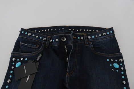 Dolce & Gabbana Blue Cotton Studded Low Waist Denim Jeans Dolce & Gabbana