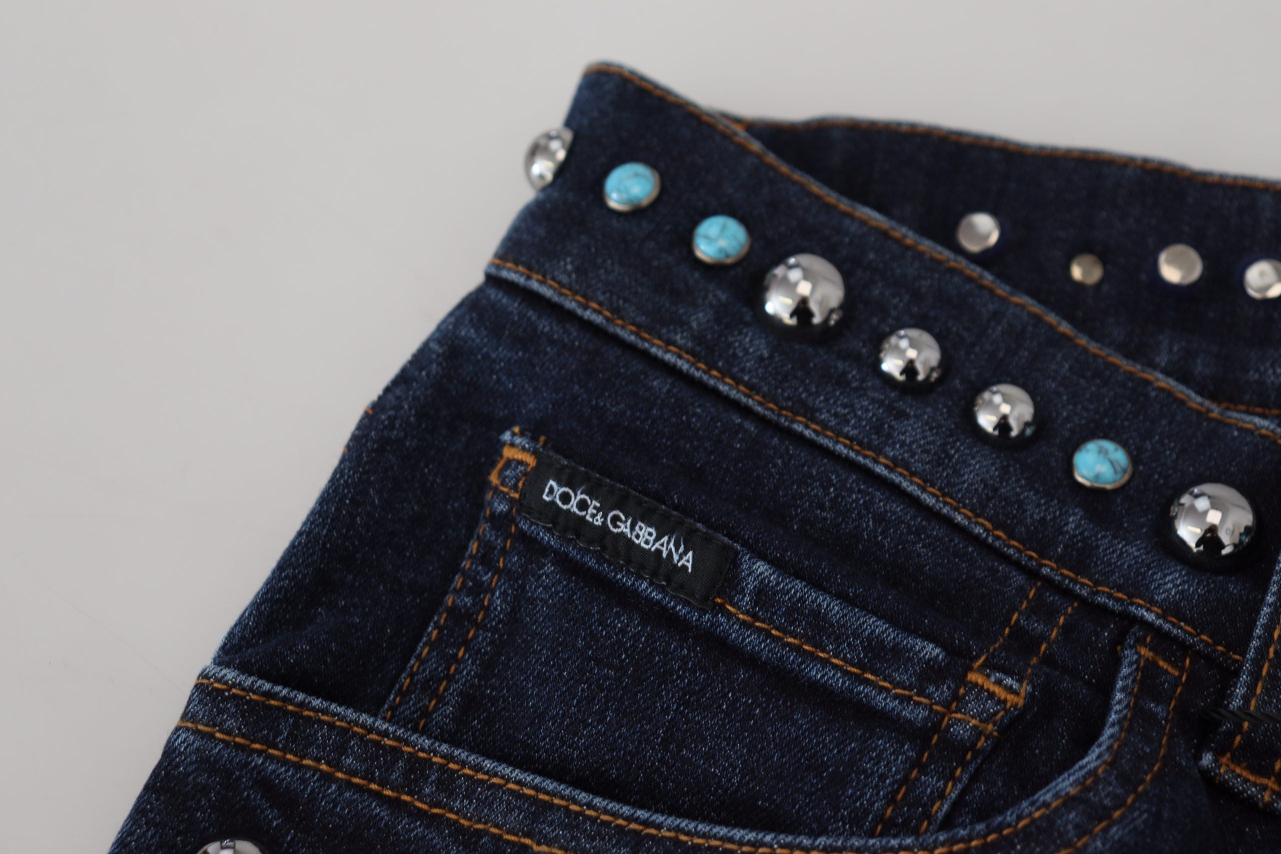 Dolce & Gabbana Blue Cotton Studded Low Waist Denim Jeans Dolce & Gabbana