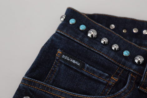 Dolce & Gabbana Blue Cotton Studded Low Waist Denim Jeans Dolce & Gabbana