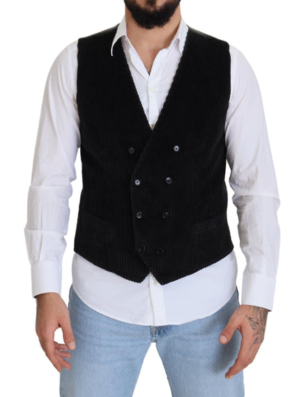 Dolce & Gabbana Black Cotton Double Breasted Waistcoat Vest Dolce & Gabbana