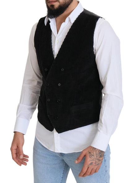 Dolce & Gabbana Black Cotton Double Breasted Waistcoat Vest Dolce & Gabbana