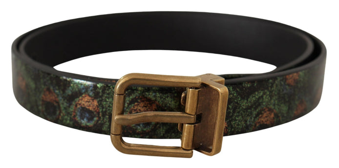 Dolce & Gabbana Multicolor Leather Vernice Pavone Bronze Metal Belt Dolce & Gabbana