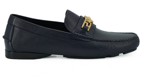 Versace Navy Blue Calf Leather Loafers Shoes Versace