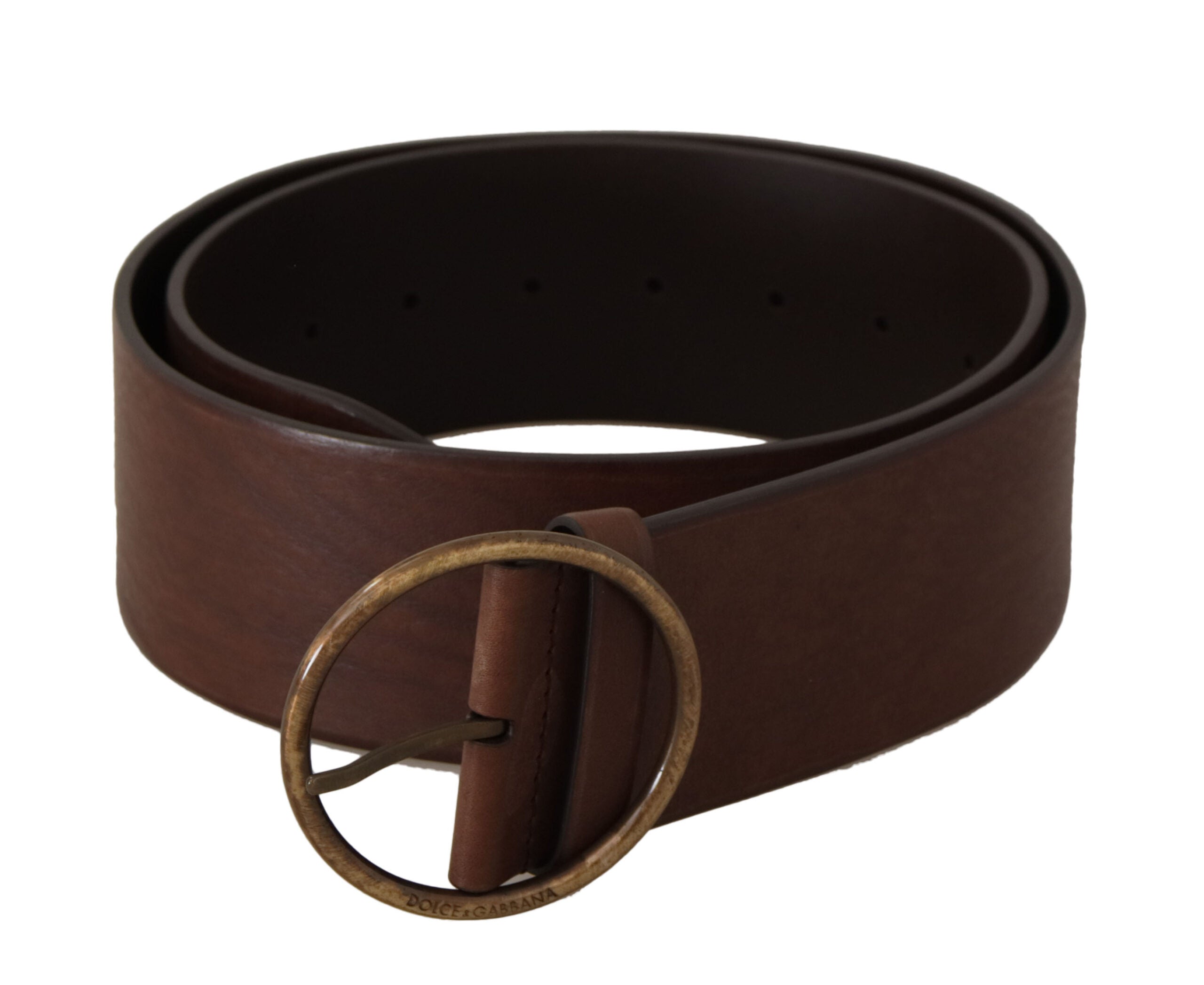 Dolce & Gabbana Brown Leather Wide Waist Logo Metal Round Buckle Belt Dolce & Gabbana