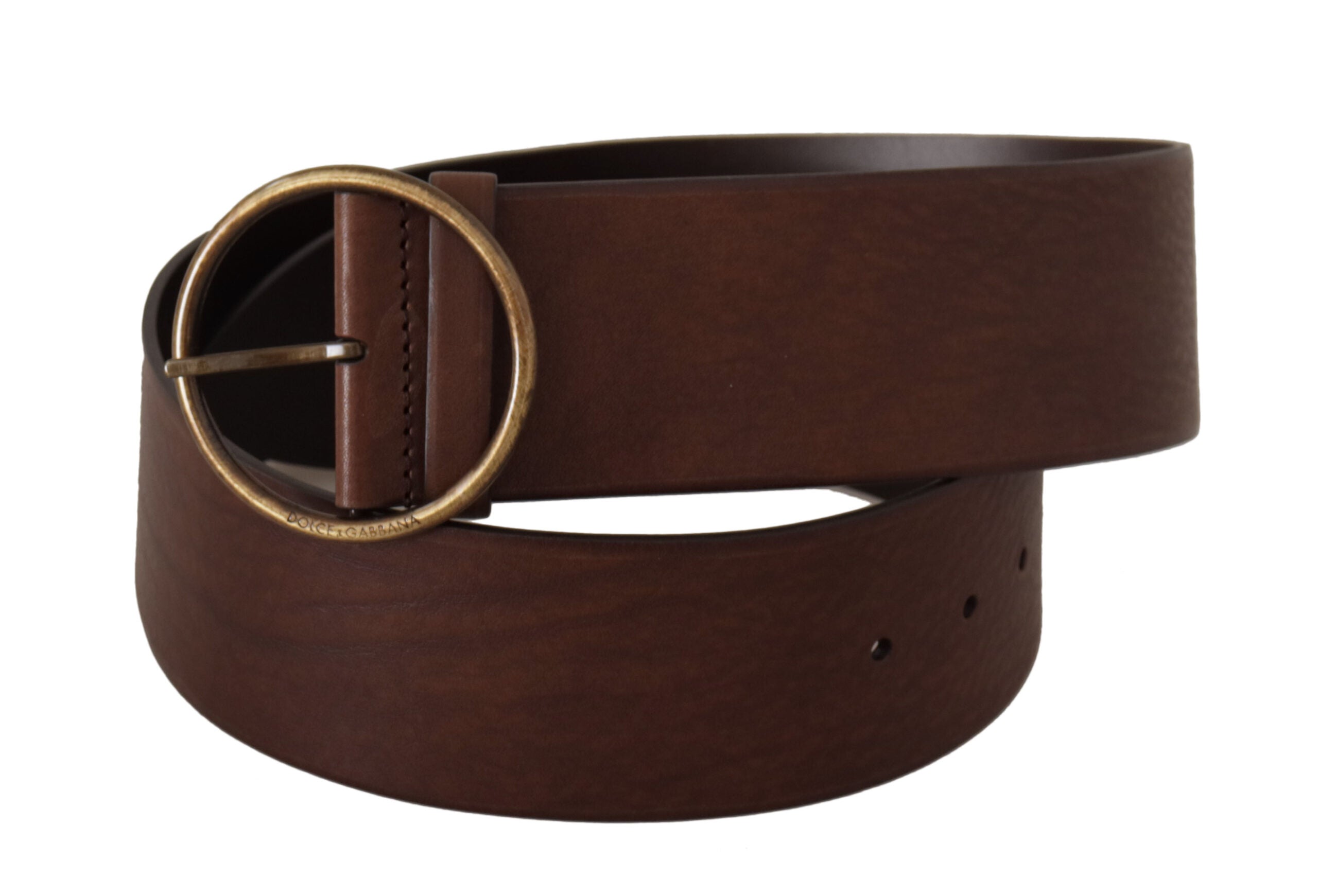 Dolce & Gabbana Brown Leather Wide Waist Logo Metal Round Buckle Belt Dolce & Gabbana