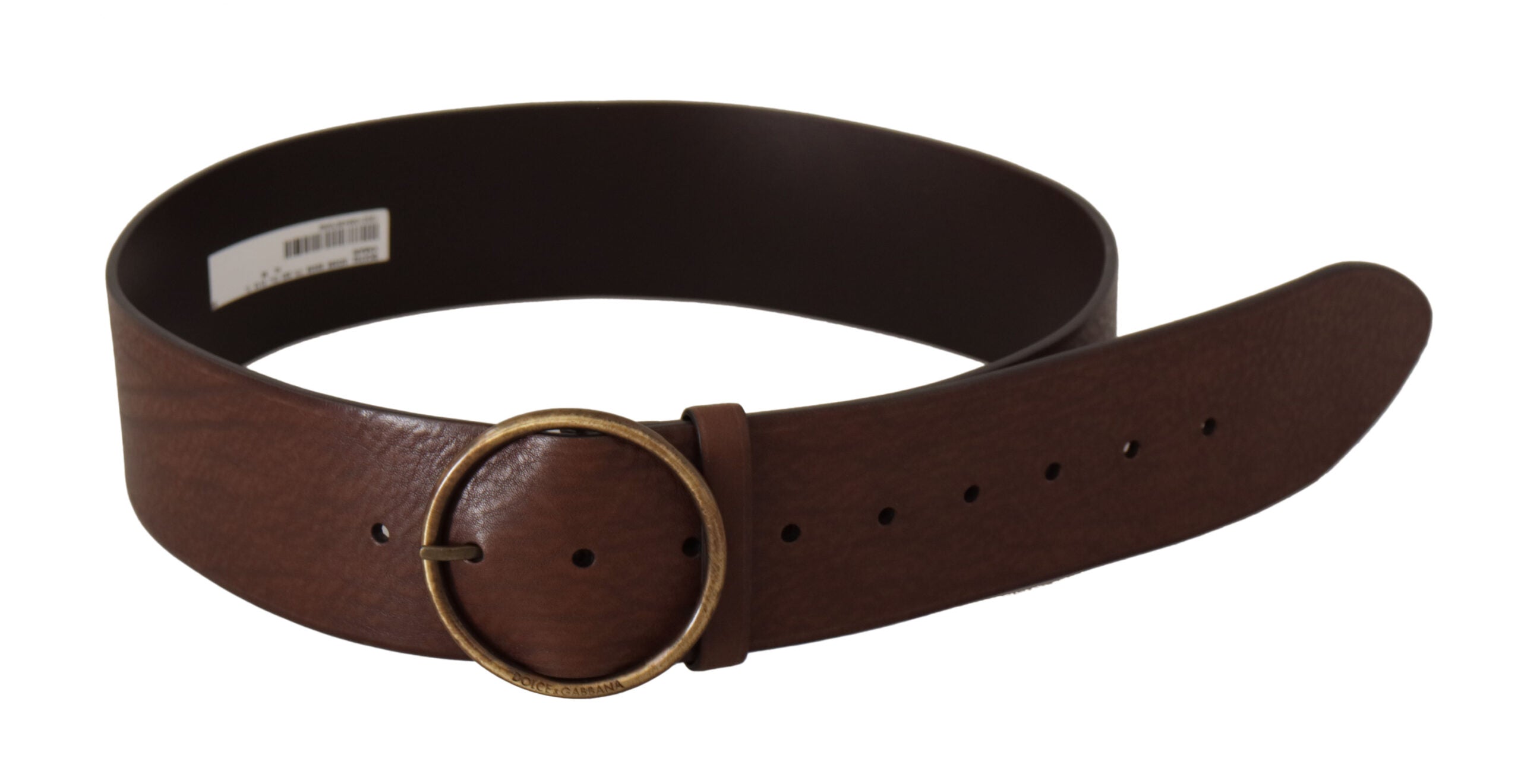 Dolce & Gabbana Brown Leather Wide Waist Logo Metal Round Buckle Belt Dolce & Gabbana
