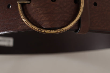 Dolce & Gabbana Brown Leather Wide Waist Logo Metal Round Buckle Belt Dolce & Gabbana
