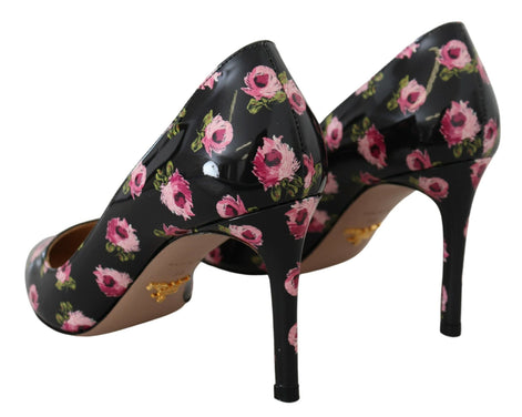 Prada Black Leather Floral Heels Stilettos Pumps Prada