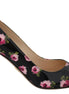 Prada Black Leather Floral Heels Stilettos Pumps Prada