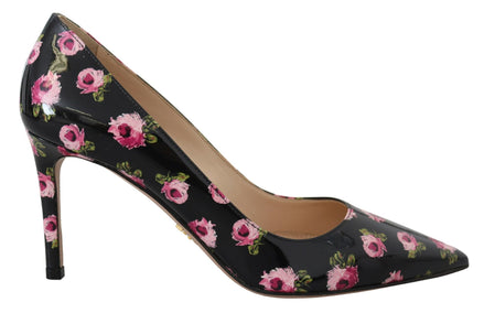 Prada Black Leather Floral Heels Stilettos Pumps Prada