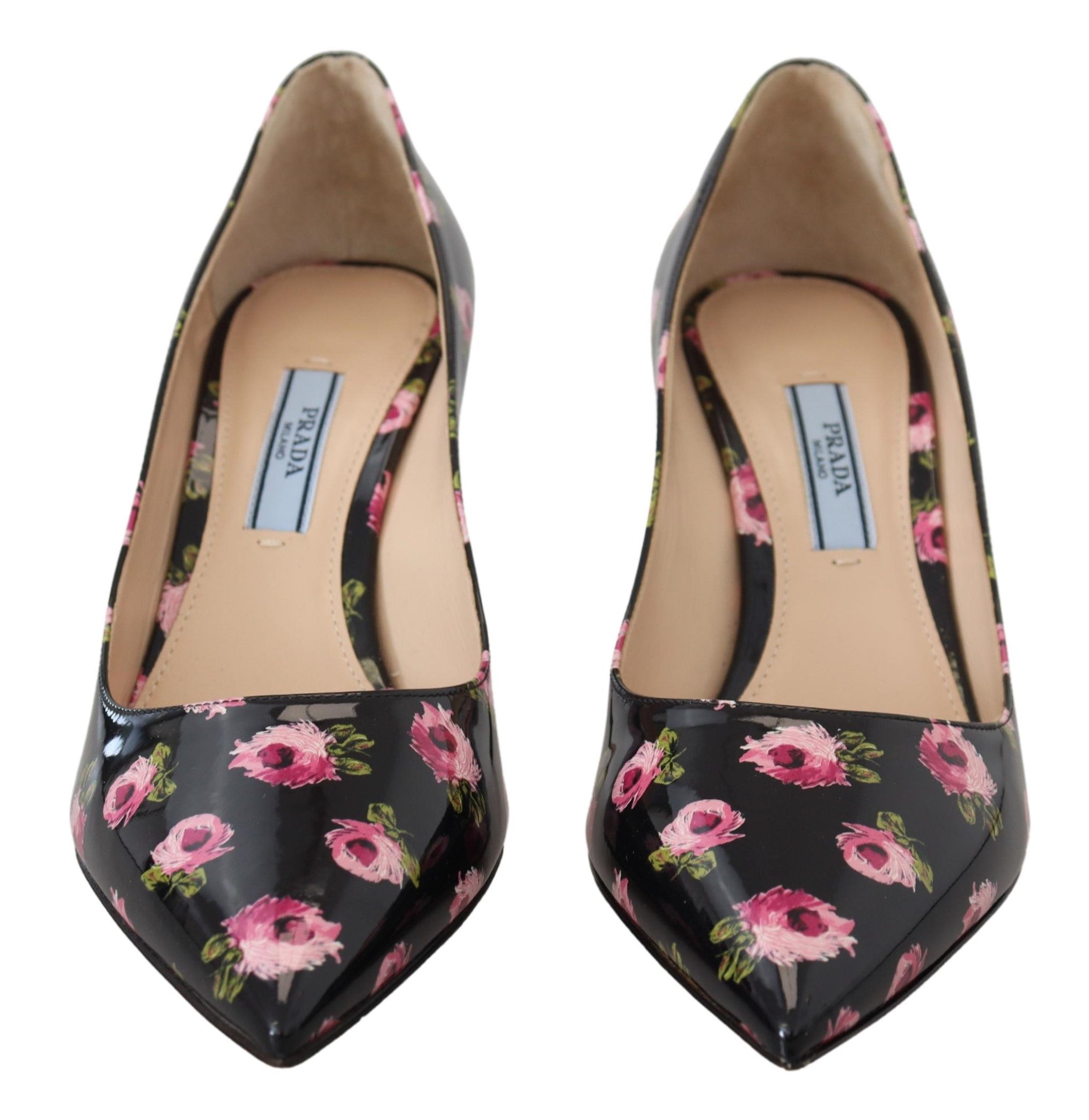 Prada Black Leather Floral Heels Stilettos Pumps Prada