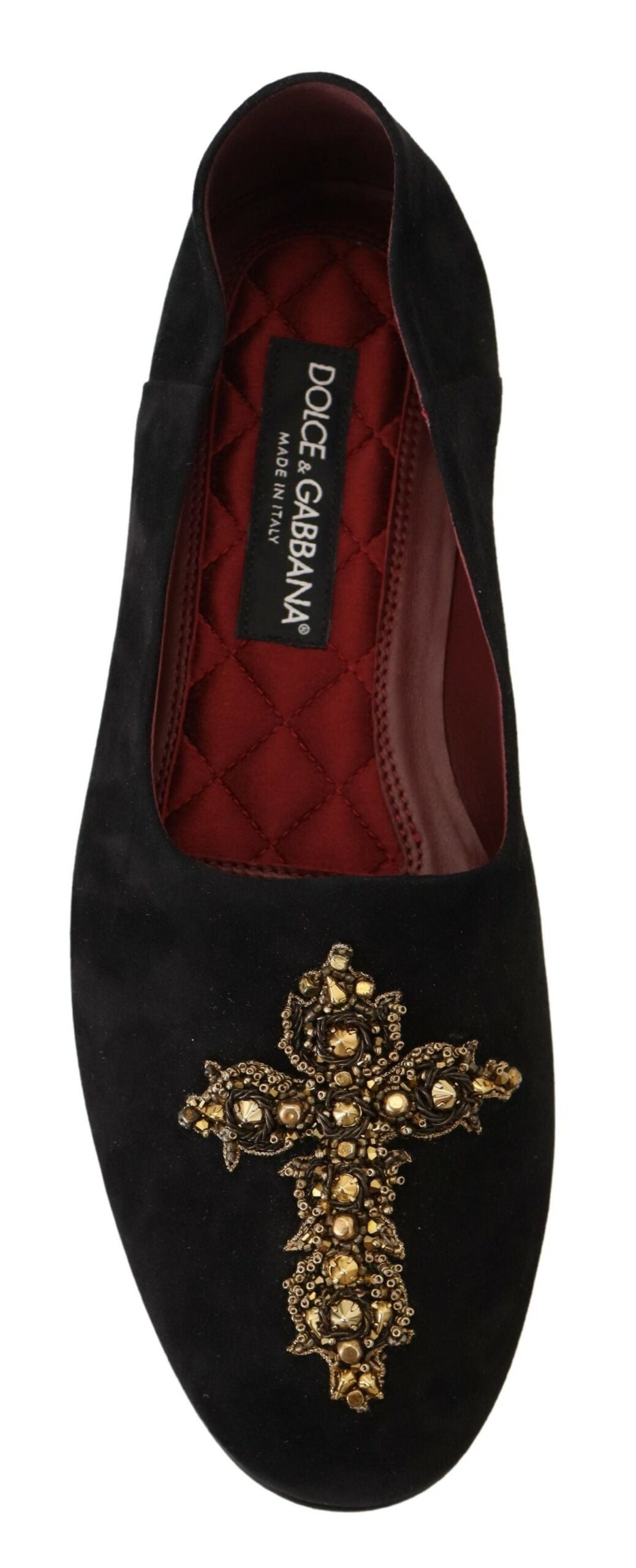 Dolce & Gabbana Black Suede Gold Cross Slip On Loafers Shoes Dolce & Gabbana