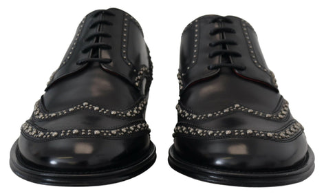 Dolce & Gabbana Black Leather Derby Dress Studded Shoes Dolce & Gabbana