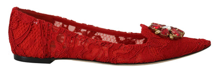 Dolce & Gabbana Red Taormina Crystals Loafers Flats Shoes Dolce & Gabbana