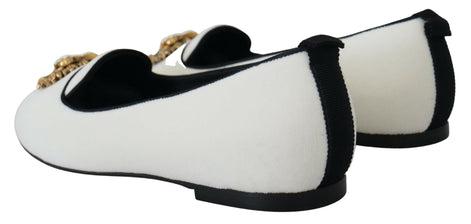 Dolce & Gabbana White Velvet Slip Ons Loafers Flats Shoes Dolce & Gabbana