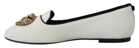 Dolce & Gabbana White Velvet Slip Ons Loafers Flats Shoes Dolce & Gabbana