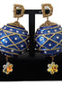 Dolce & Gabbana Gold Brass Blue Dangle Ball Crystal Clip On Earrings Dolce & Gabbana