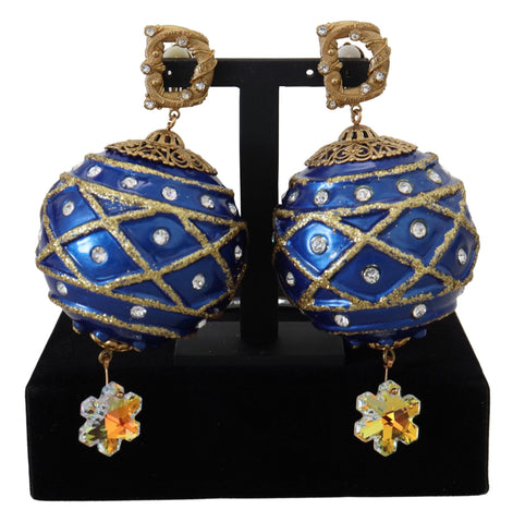 Dolce & Gabbana Gold Brass Blue Dangle Ball Crystal Clip On Earrings Dolce & Gabbana