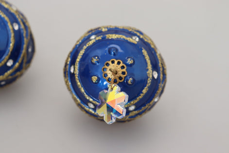 Dolce & Gabbana Gold Brass Blue Dangle Ball Crystal Clip On Earrings Dolce & Gabbana