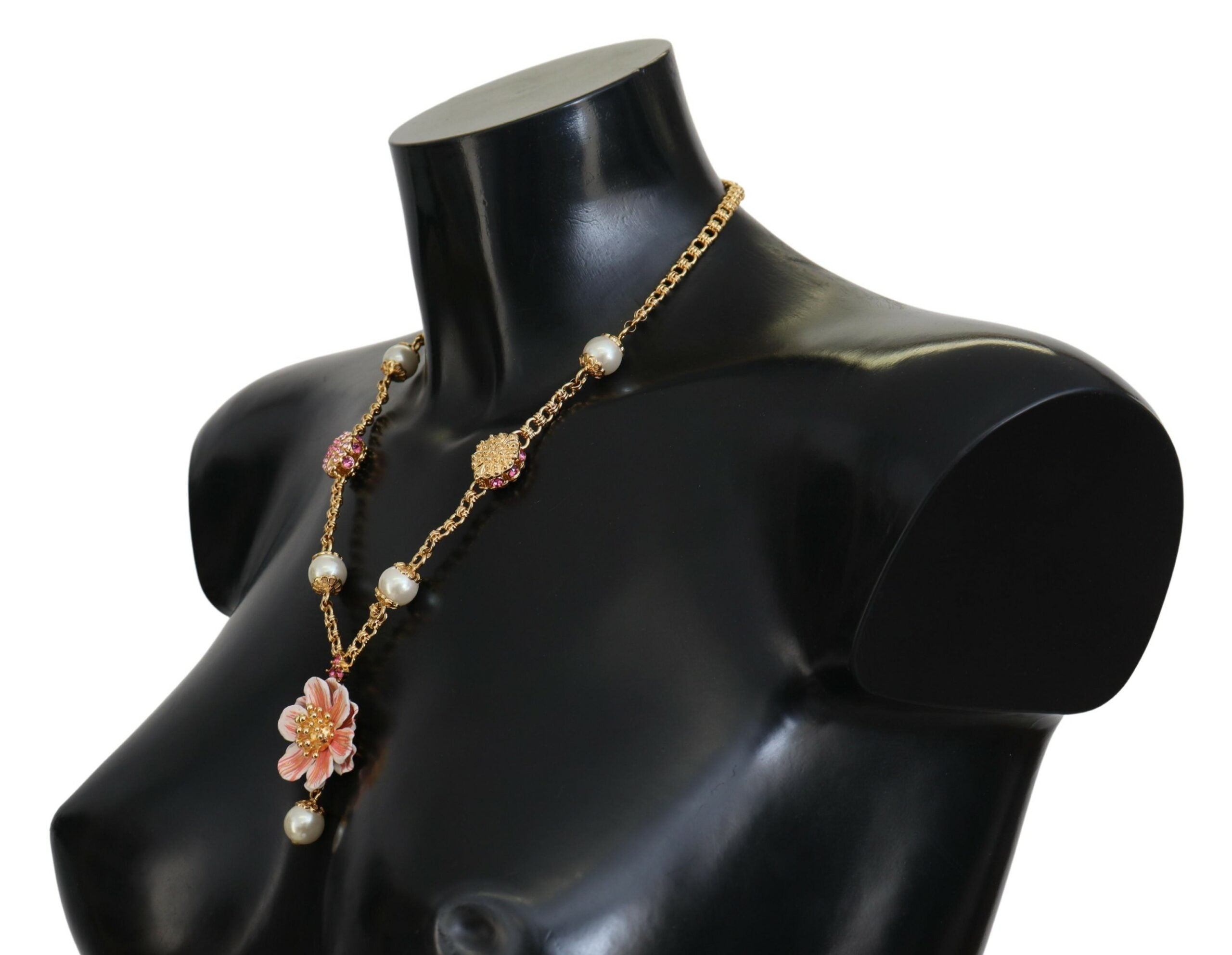 Dolce & Gabbana Gold Tone Floral Crystals Pink Embellished Necklace Dolce & Gabbana