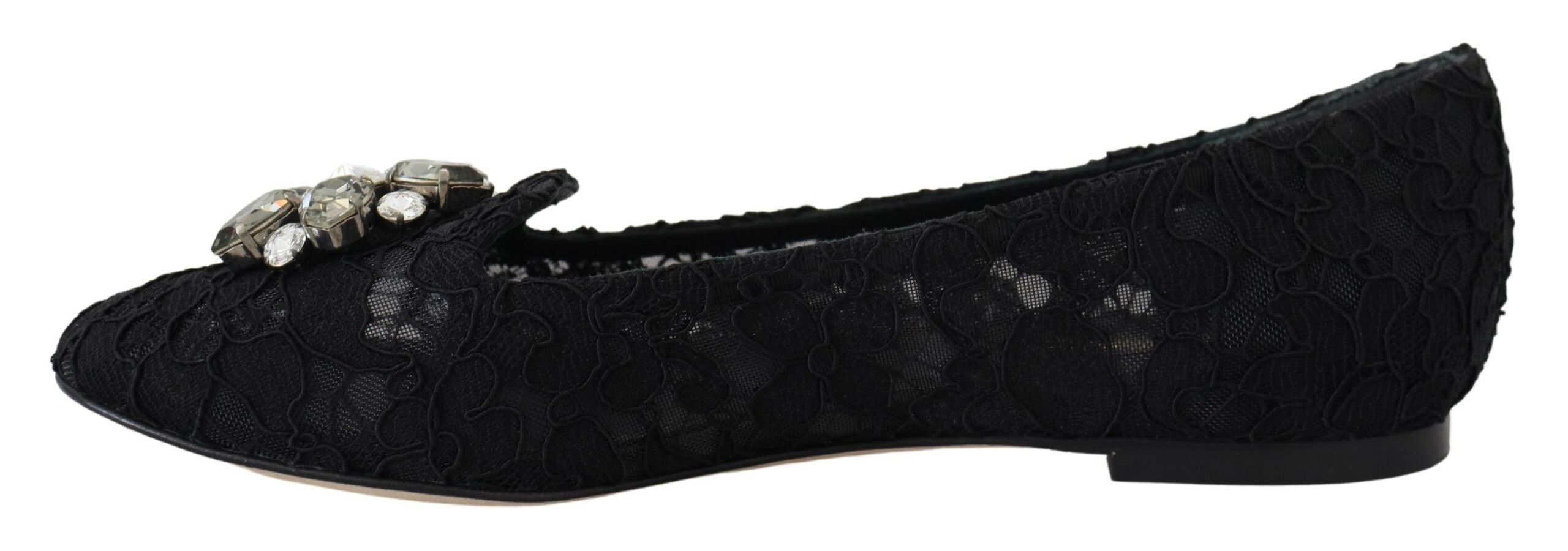 Dolce & Gabbana Black Taormina Lace Crystals Flats Shoes Dolce & Gabbana