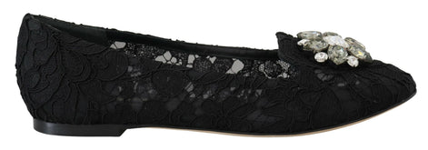 Dolce & Gabbana Black Taormina Lace Crystals Flats Shoes Dolce & Gabbana