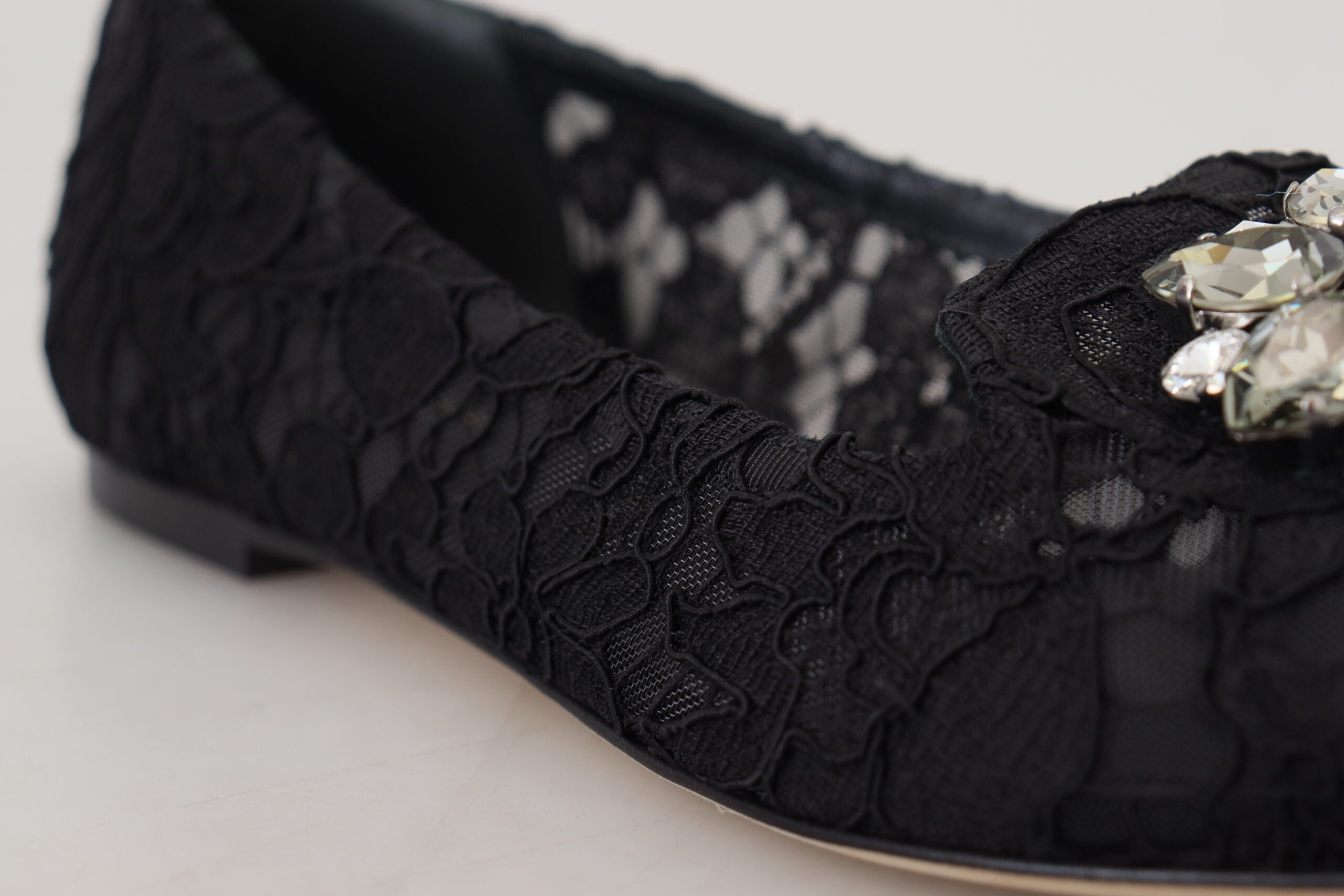 Dolce & Gabbana Black Taormina Lace Crystals Flats Shoes Dolce & Gabbana