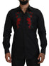 Dolce & Gabbana Black Floral Embroidery Men Long Sleeves GOLD Shirt Dolce & Gabbana