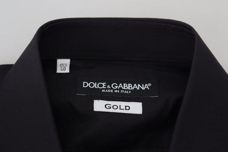Dolce & Gabbana Black Floral Embroidery Men Long Sleeves GOLD Shirt Dolce & Gabbana