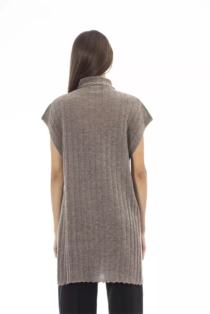 Alpha Studio Brown Wool Women Sweater with Side Slits Alpha Studio