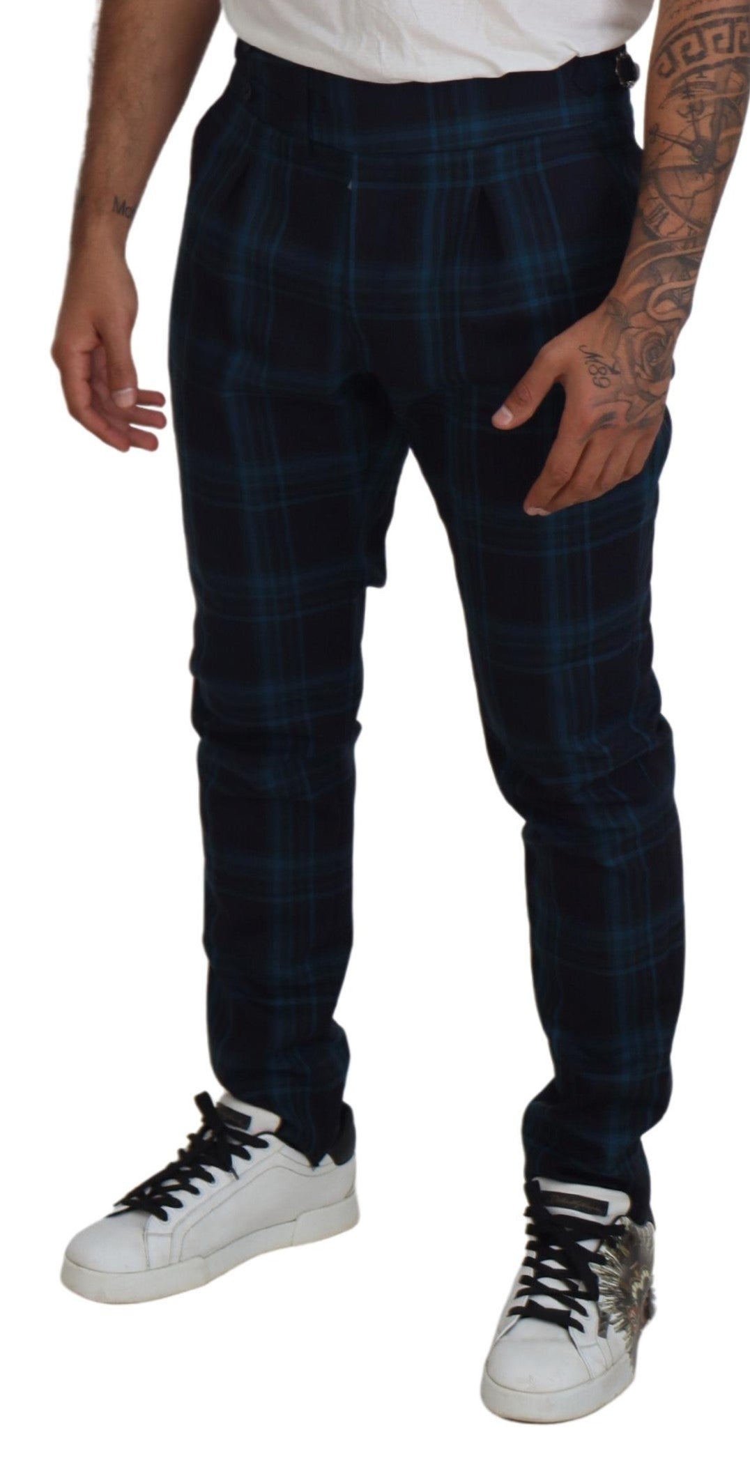 Dolce & Gabbana Blue Purple Plaid Wool Trousers Pants Dolce & Gabbana