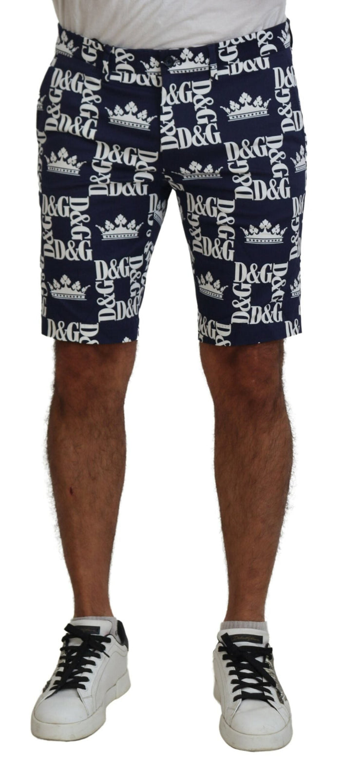 Dolce & Gabbana Blue Logo Print Cotton Chinos Shorts Dolce & Gabbana