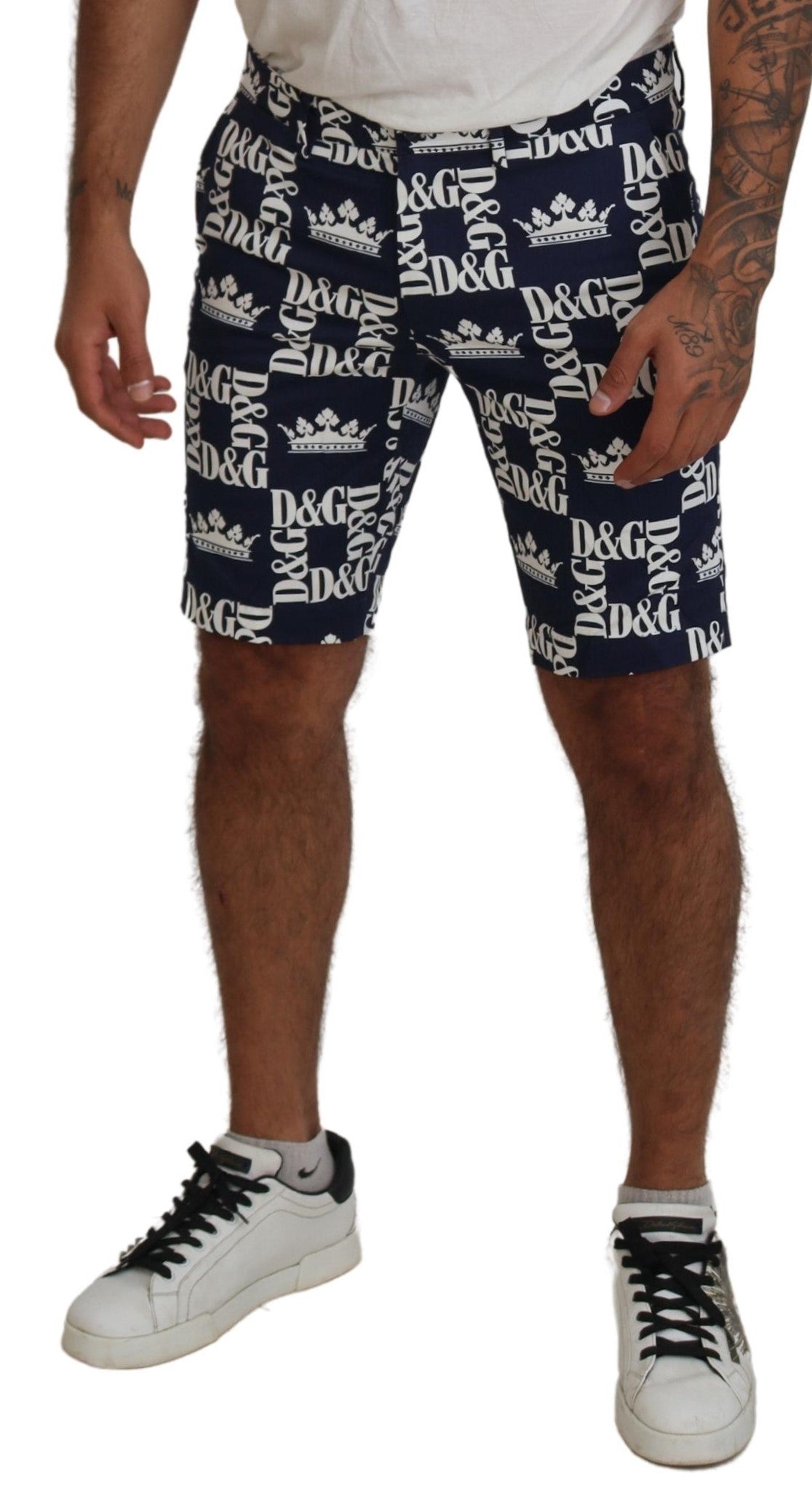 Dolce & Gabbana Blue Logo Print Cotton Chinos Shorts Dolce & Gabbana