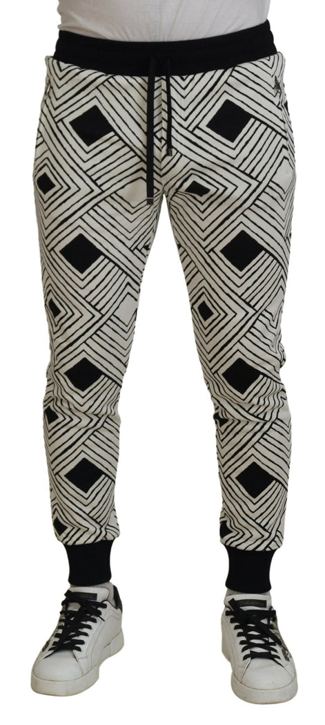 Dolce & Gabbana Black White Cotton Trousers Sport Pants Dolce & Gabbana