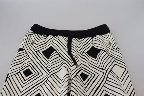 Dolce & Gabbana Black White Cotton Trousers Sport Pants Dolce & Gabbana