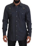 Dolce & Gabbana Blue Cotton Denim Crystal Bee Shirt Dolce & Gabbana