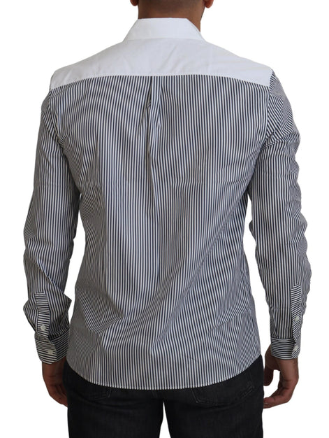 Dolce & Gabbana Gray White Striped Slim Fit Shirt Dolce & Gabbana